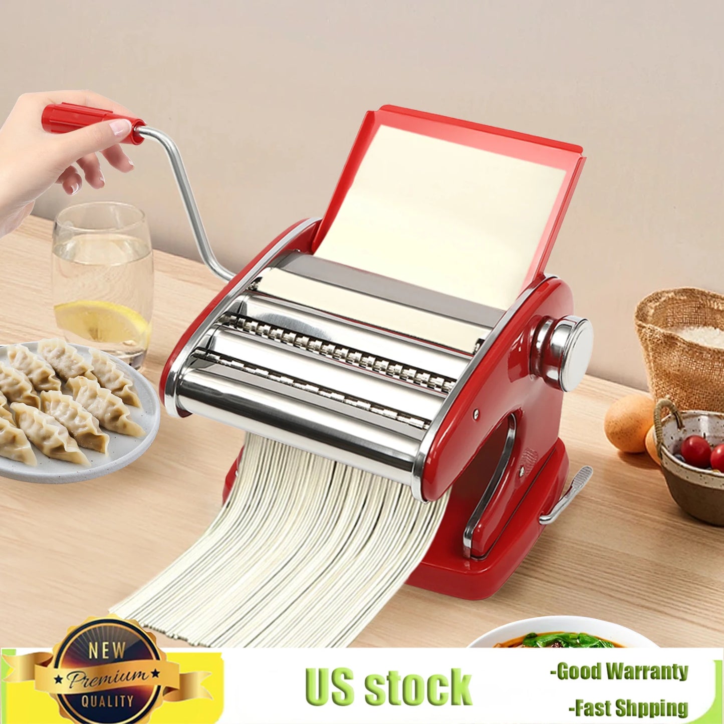 Bymaocar Manual Stainless Steel Noodle Maker with Adjustable Thickness