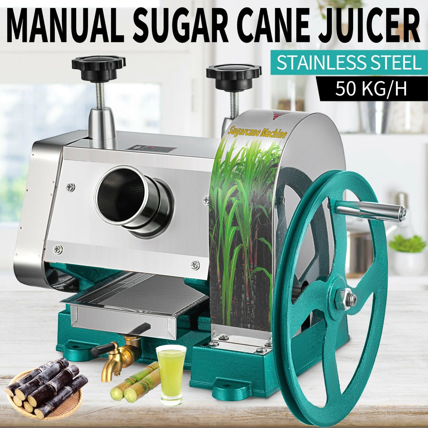 Manual Stainless Steel Sugar Cane Juicer with 3 Rollers