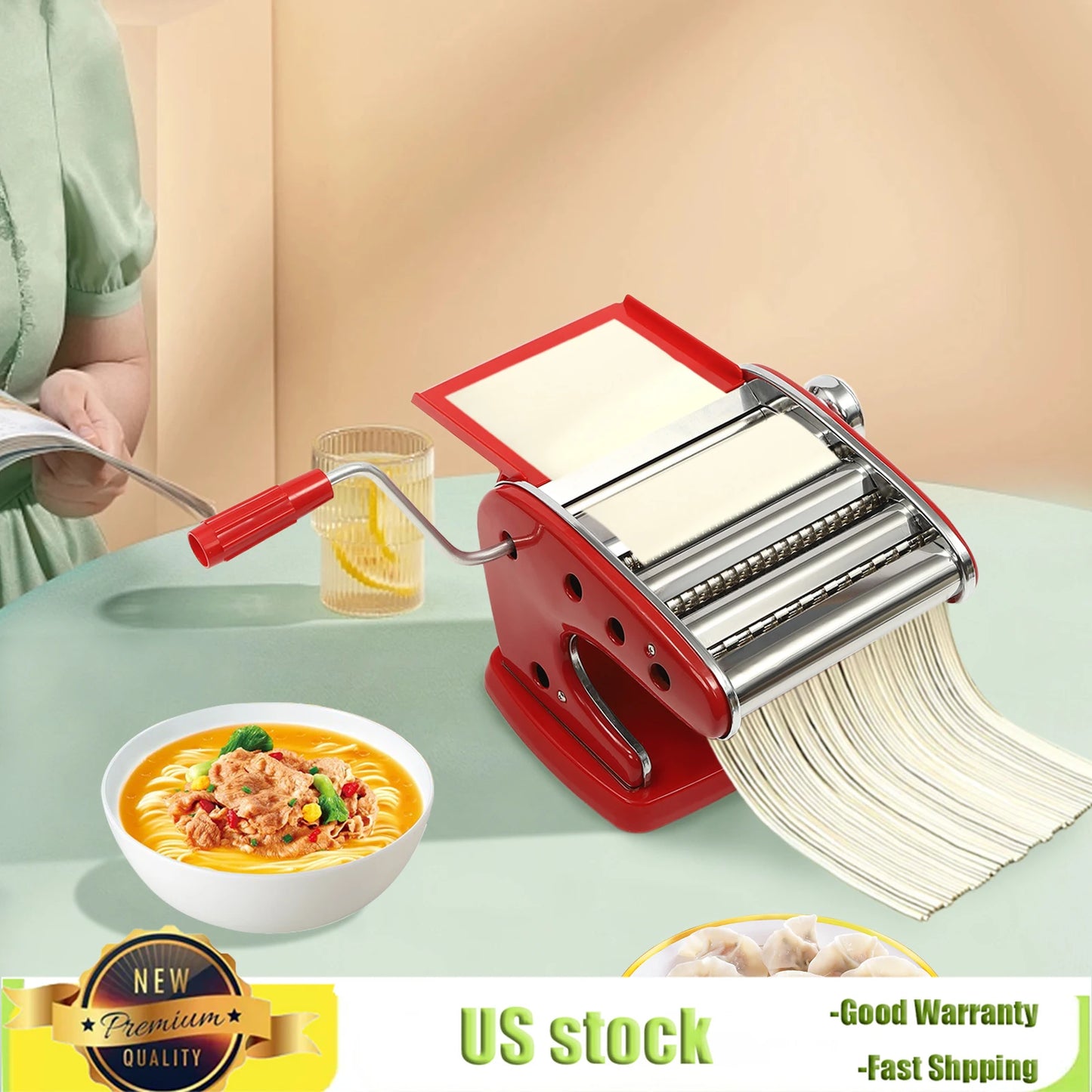 Bymaocar Manual Stainless Steel Noodle Maker with Adjustable Thickness