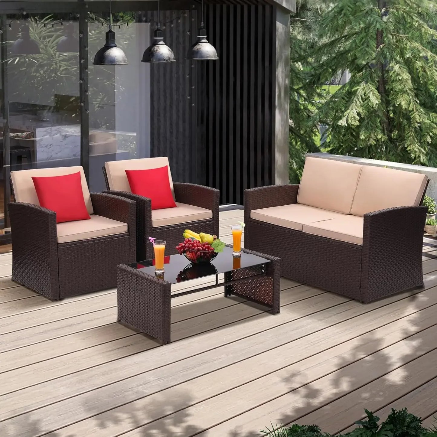 4 Pieces Patio Conversation Set,