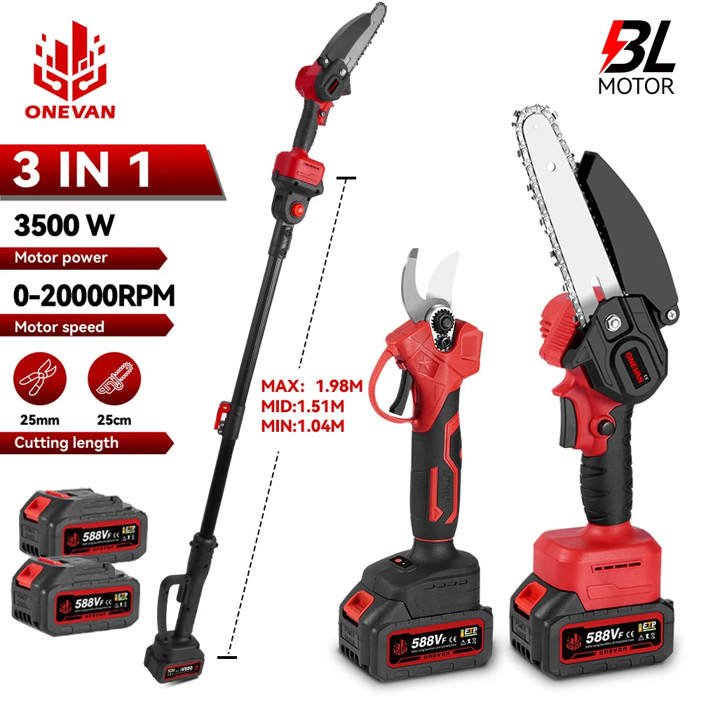 ONEVAN 3in1 Electric High Branch Saw 20000RPM Cordless Telescoping High Pruning Shear Garden Power Tool For BL1850B 18V Battery