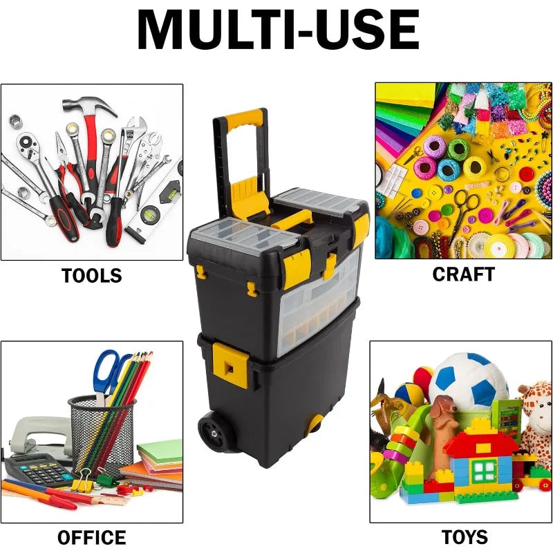 Rolling Tool Box with Wheels and Removable Organizer