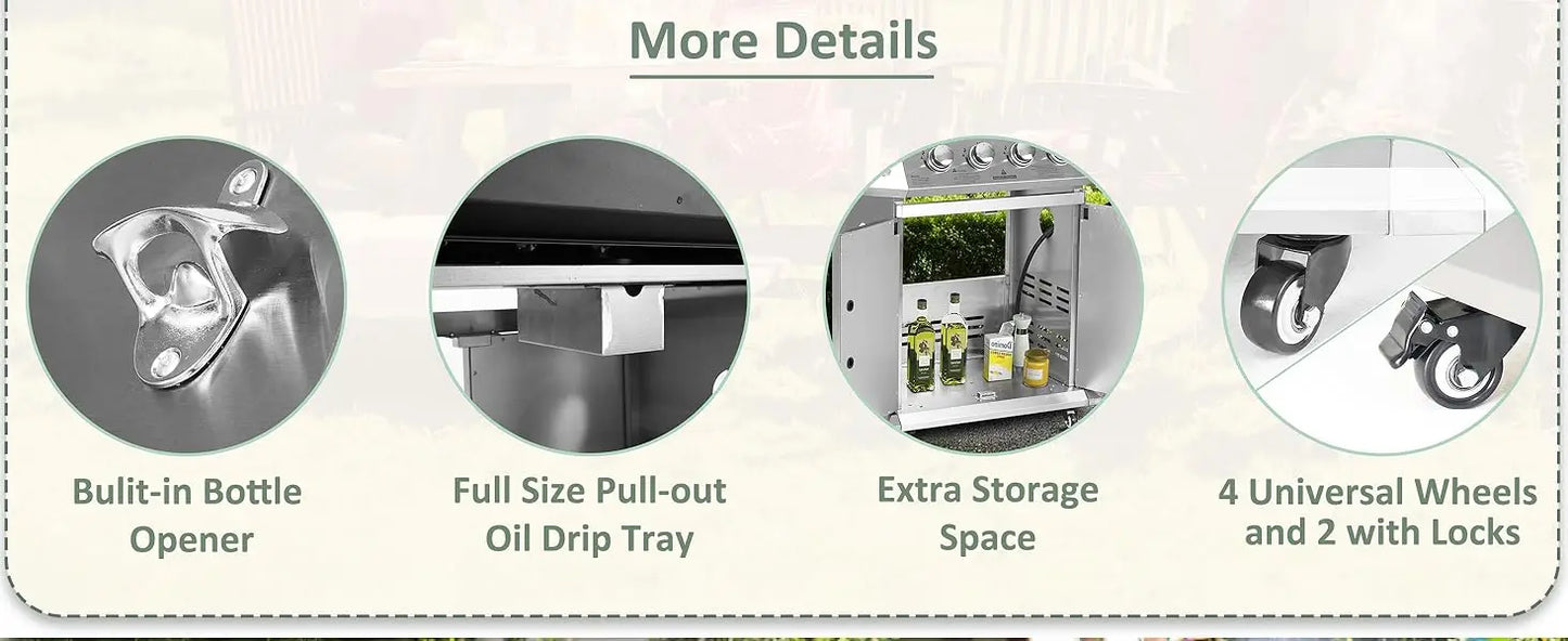 Propane Gas Grill with 4 Burners and Side Burner Assembly