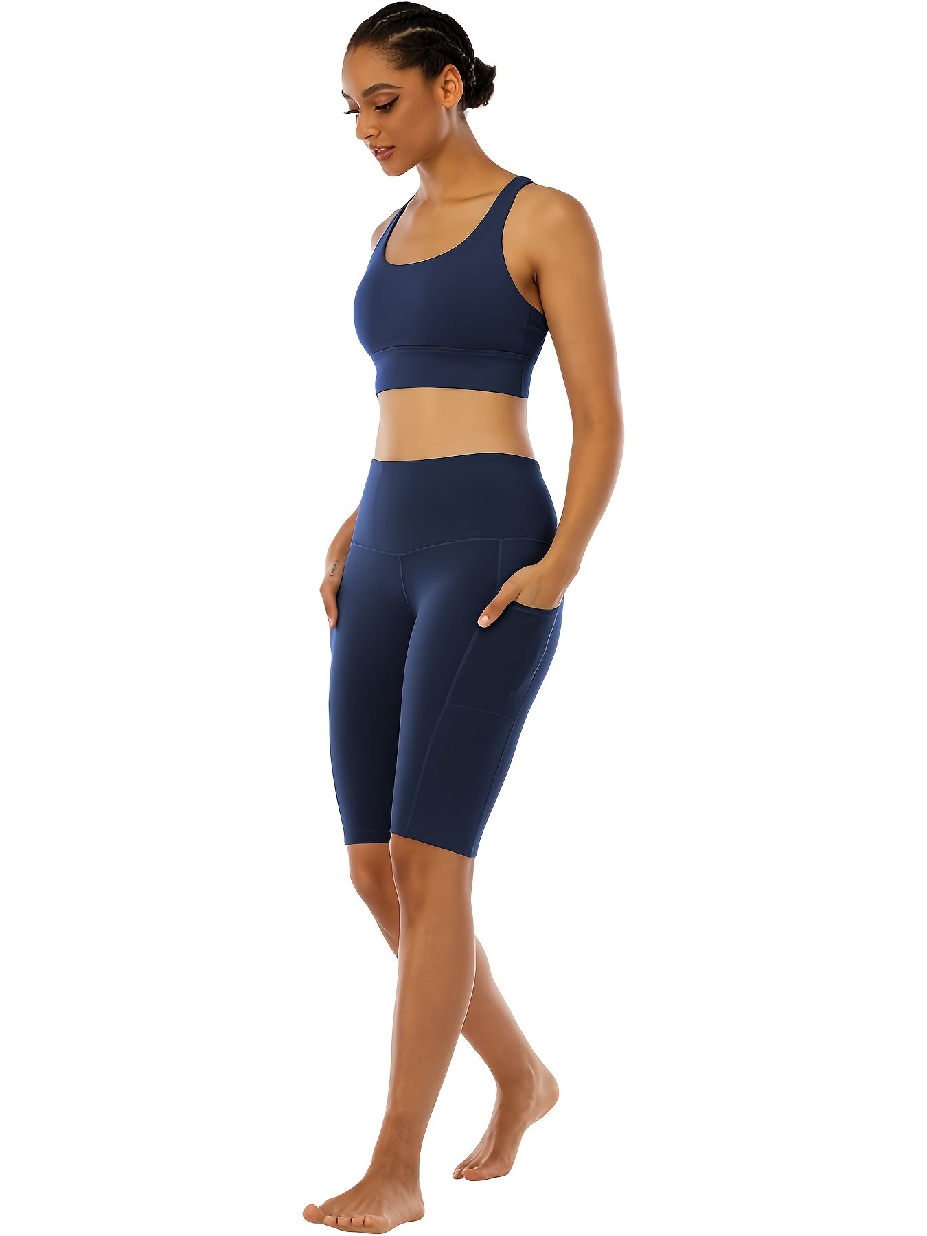 4pcs Women's High-Waisted Yoga Shorts with Side Pockets