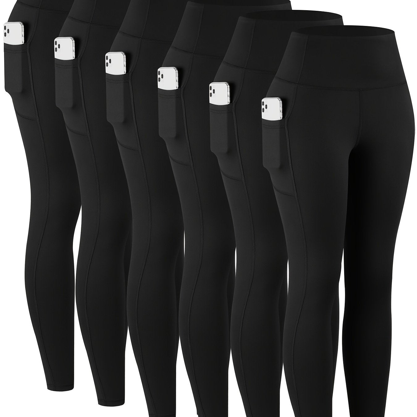 6pcs High Waisted Yoga Leggings With Pockets For Women