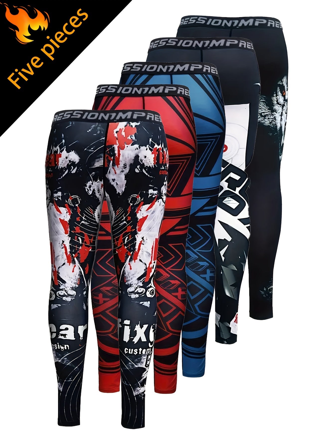 5pcs Men's Camo Compression Leggings -