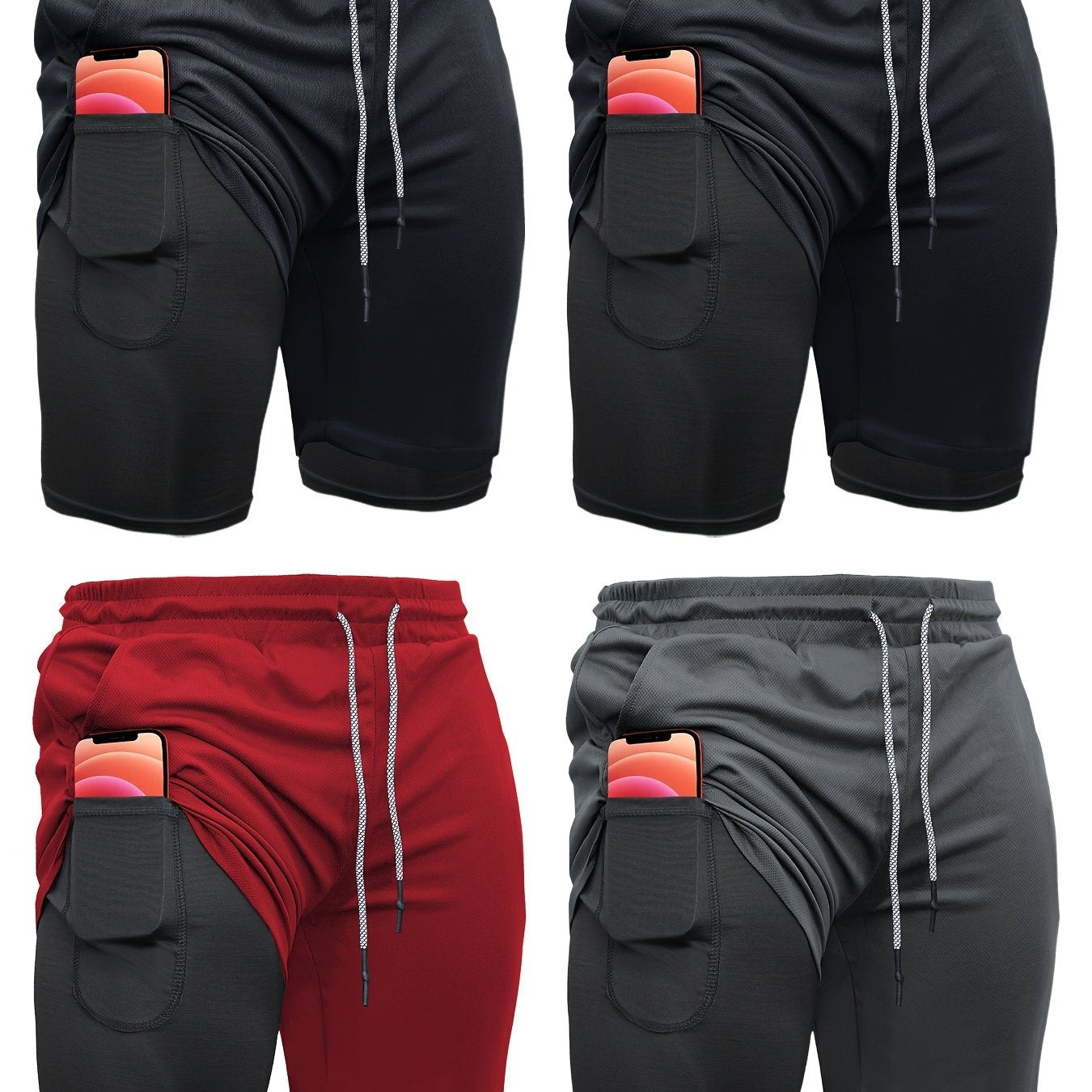 4pcs 2-in-1 High Stretch Men's Shorts