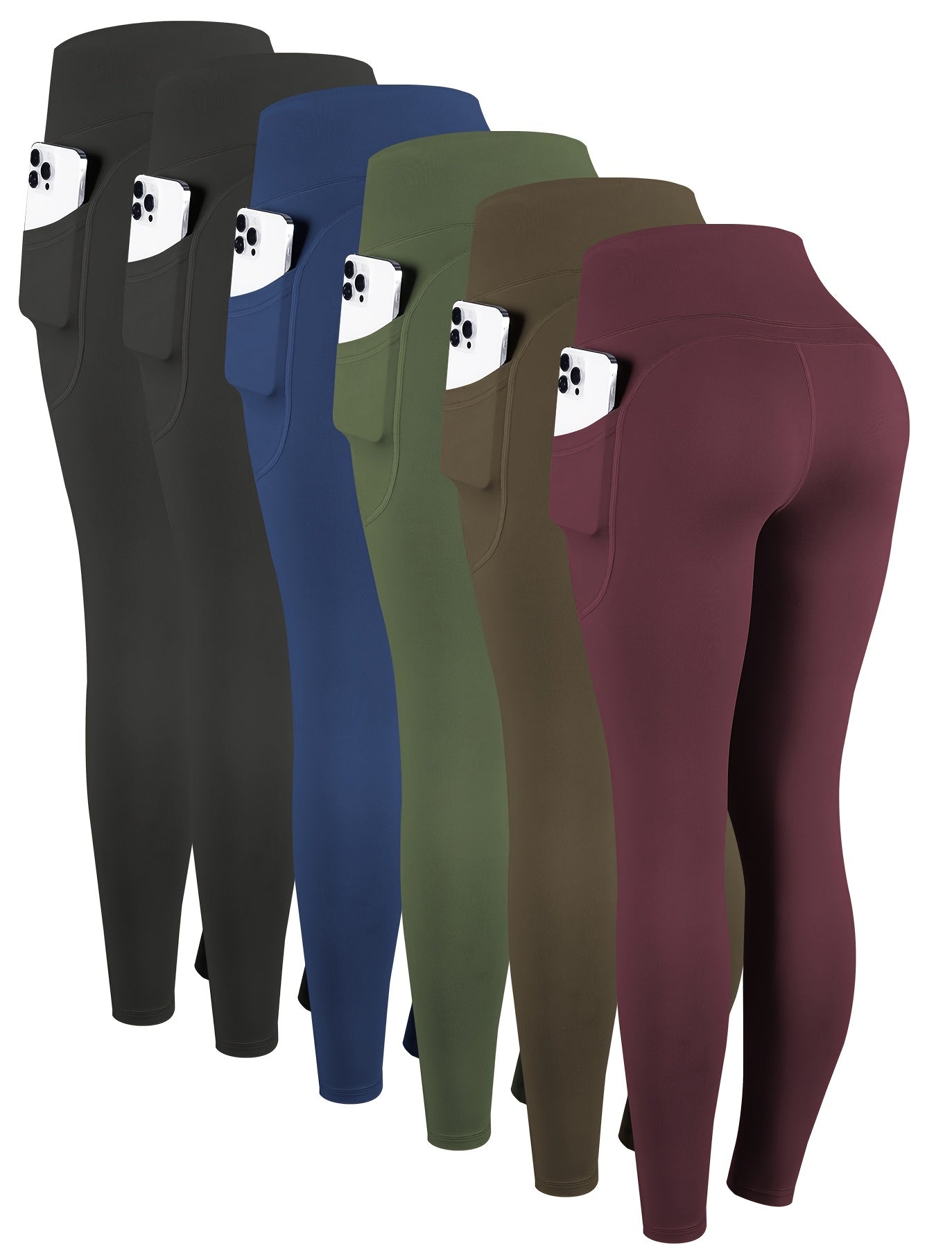 6pcs High Waisted Yoga Leggings With Pockets For Women