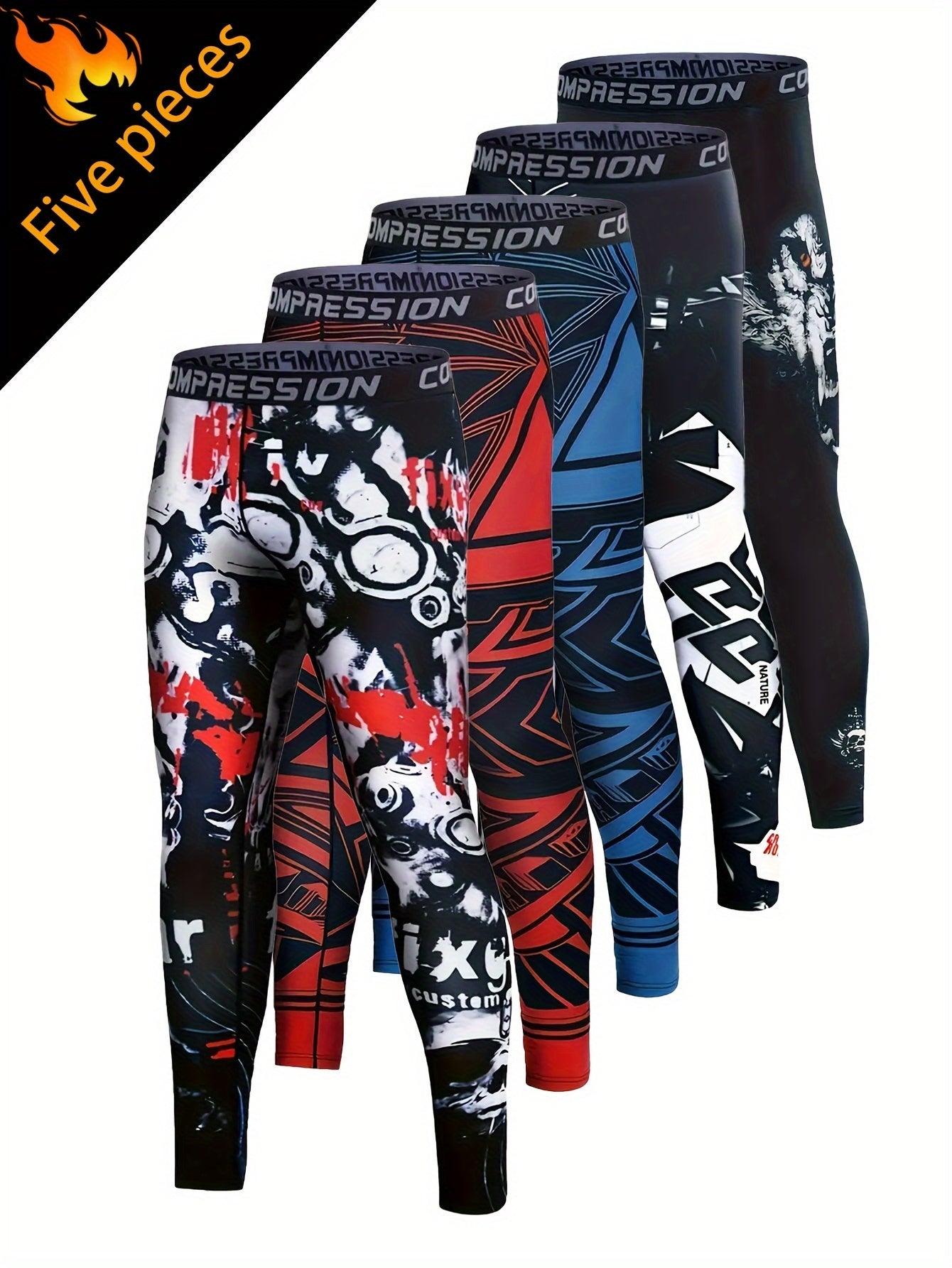 5pcs Men's Camo Compression Leggings -
