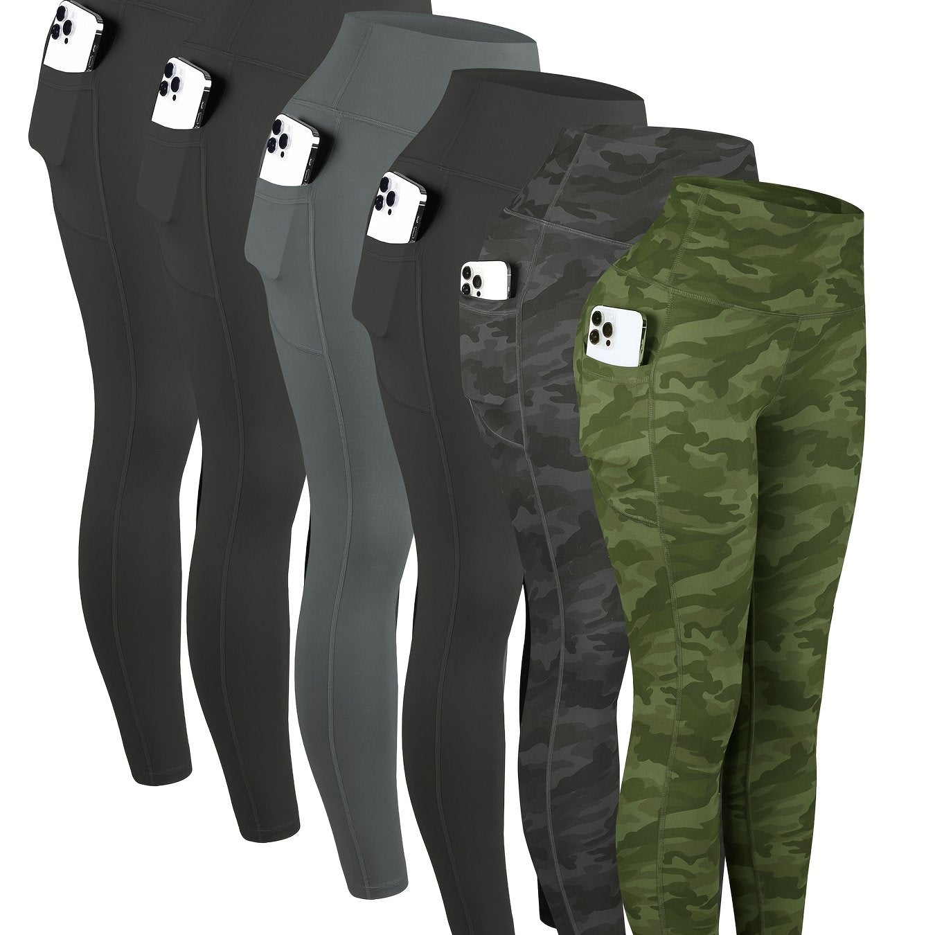 6pcs High Waisted Yoga Leggings With Pockets For Women