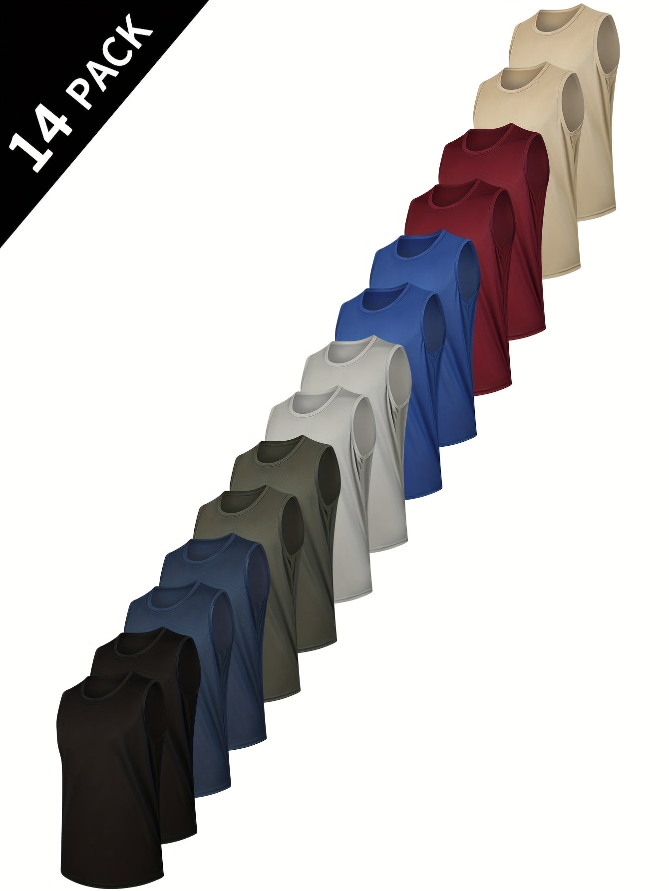 14 Pack Men'S Breathable Crew Neck Vest