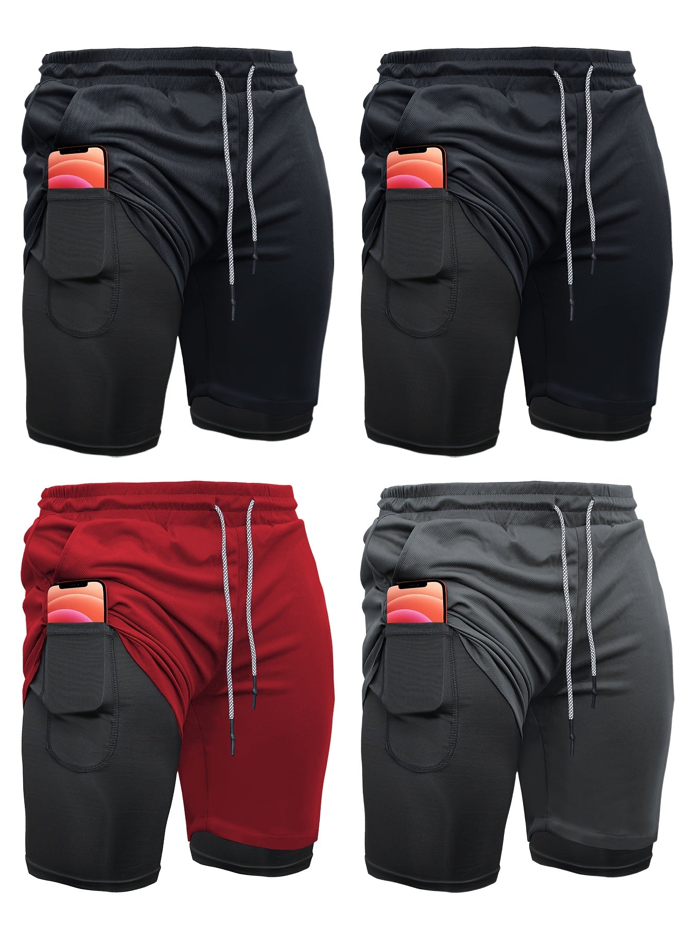 4pcs 2-in-1 High Stretch Men's Shorts