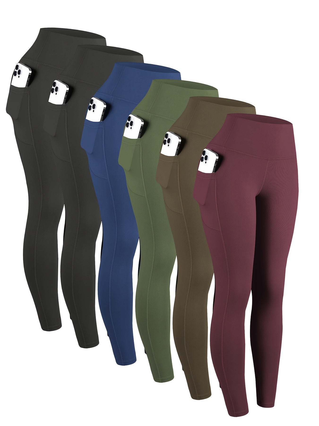 6pcs High Waisted Yoga Leggings With Pockets For Women