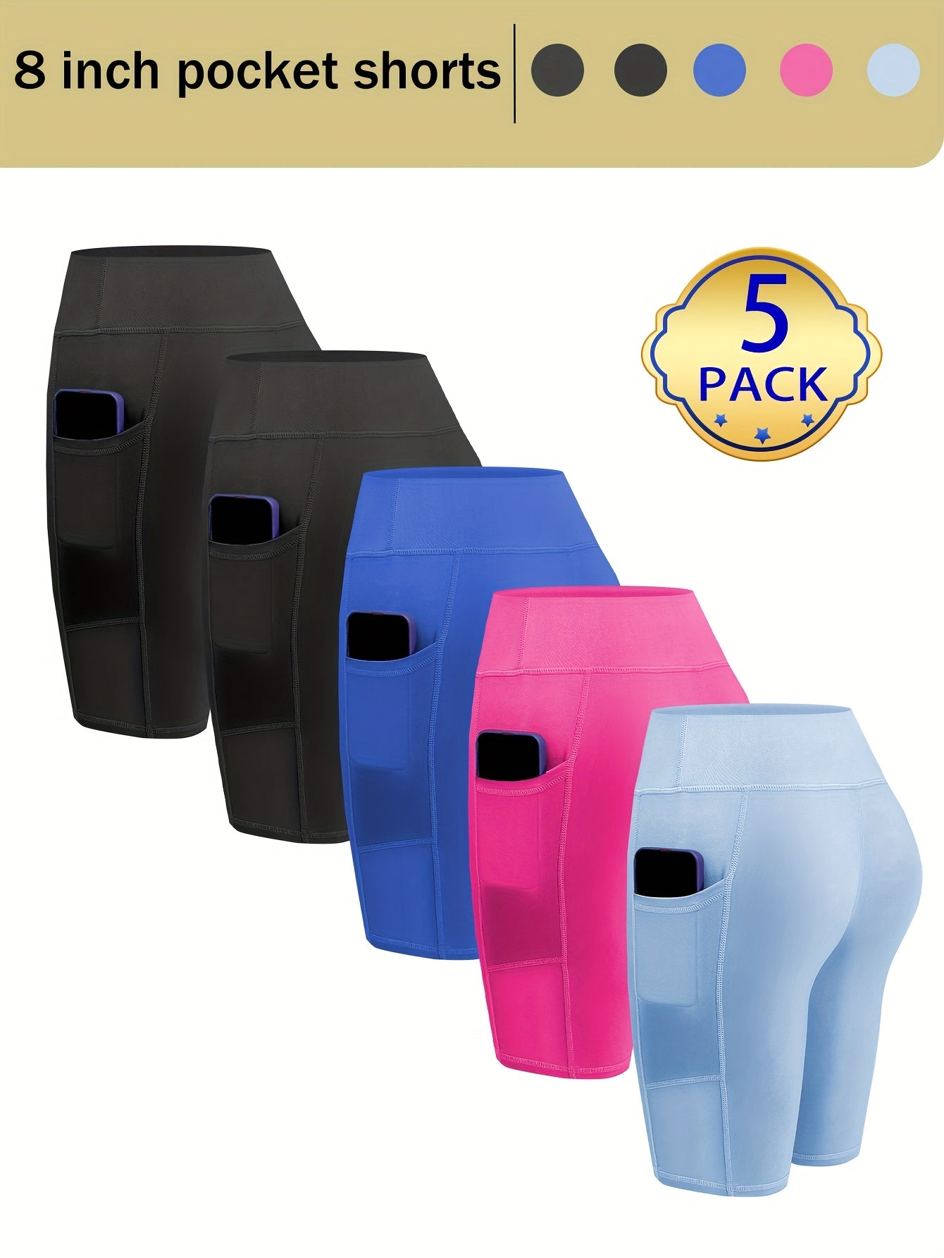 Women'S 5pcs High-Waisted Athletic Shorts Set