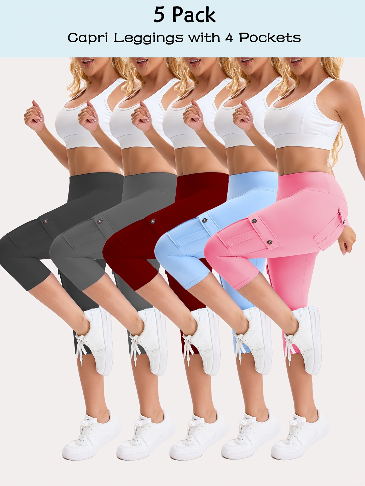 5pcs High Waist Yoga Cap