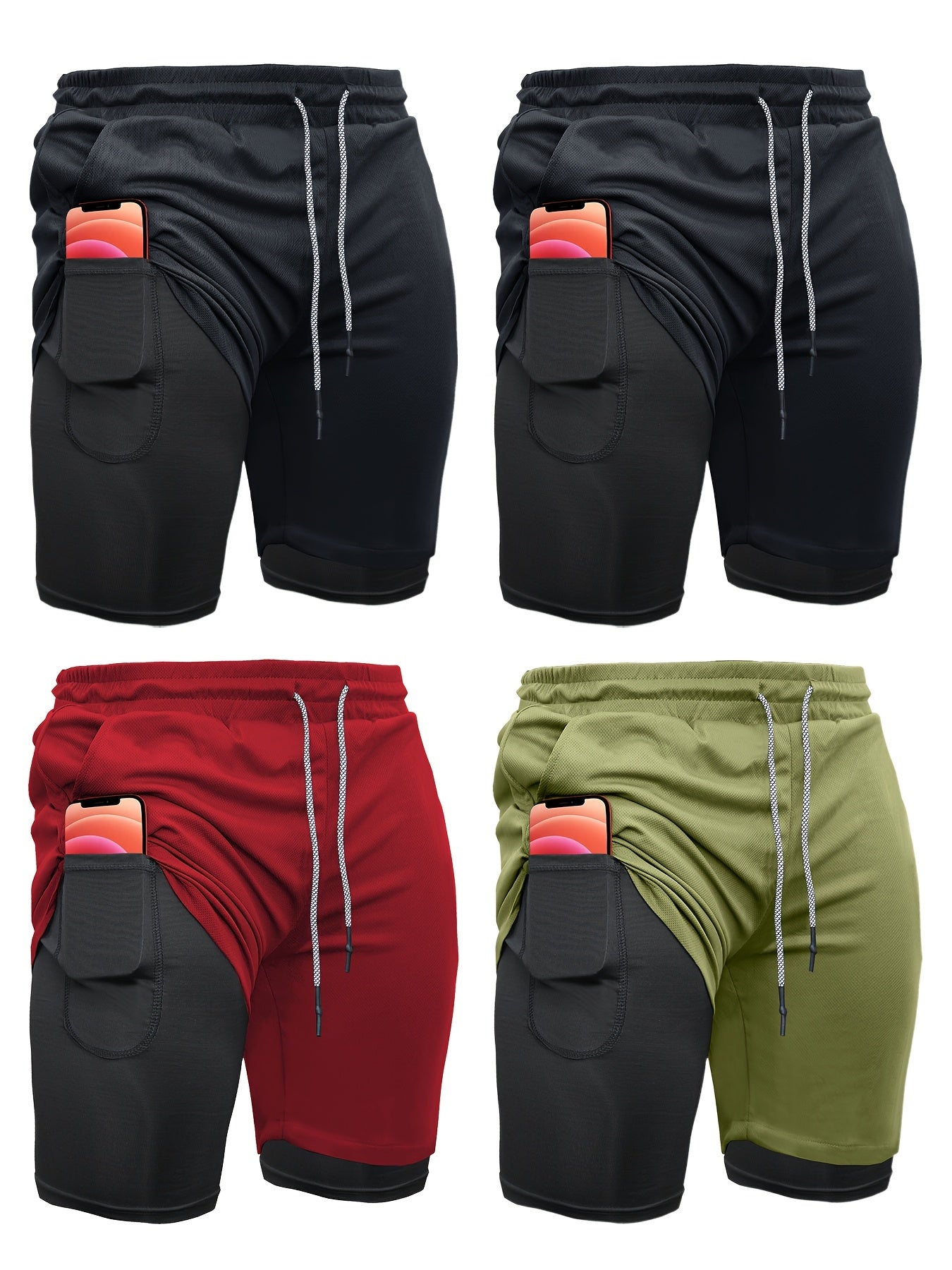 4pcs 2-in-1 High Stretch Men's Shorts