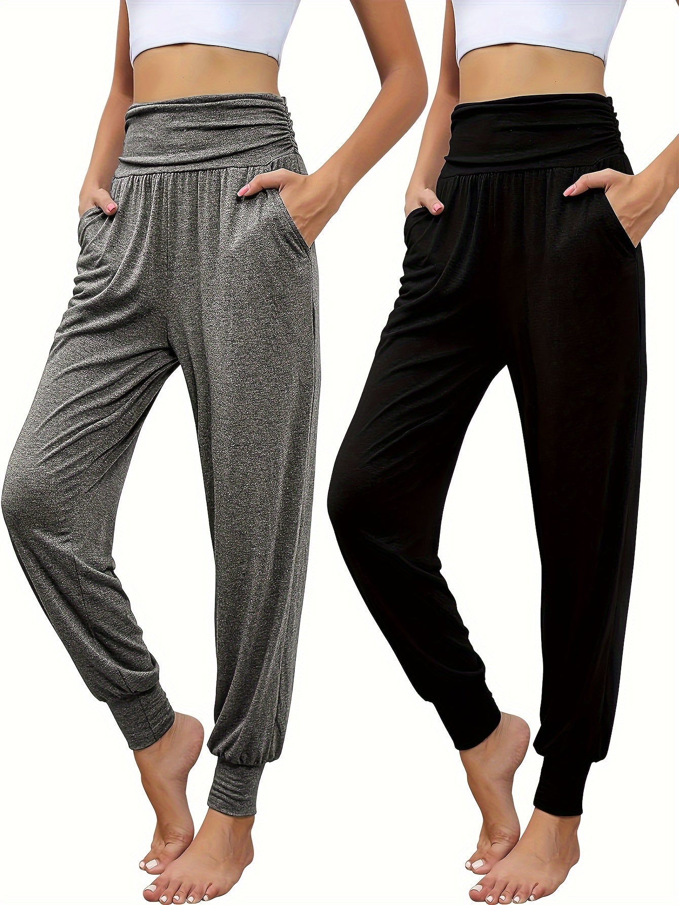 High Waist Elastic 2-Pack Women's Jogger Pants