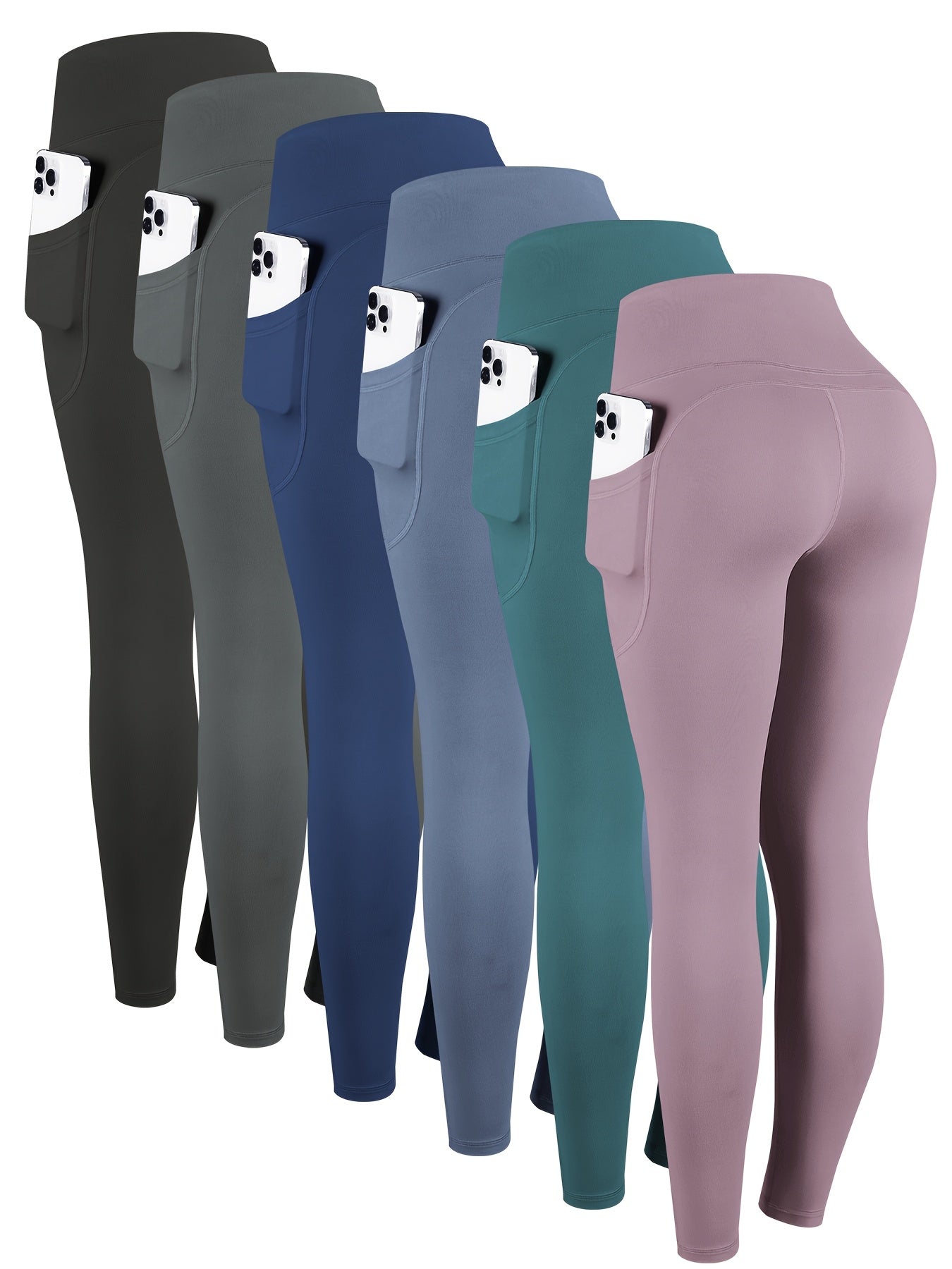 6pcs High Waisted Yoga Leggings With Pockets For Women