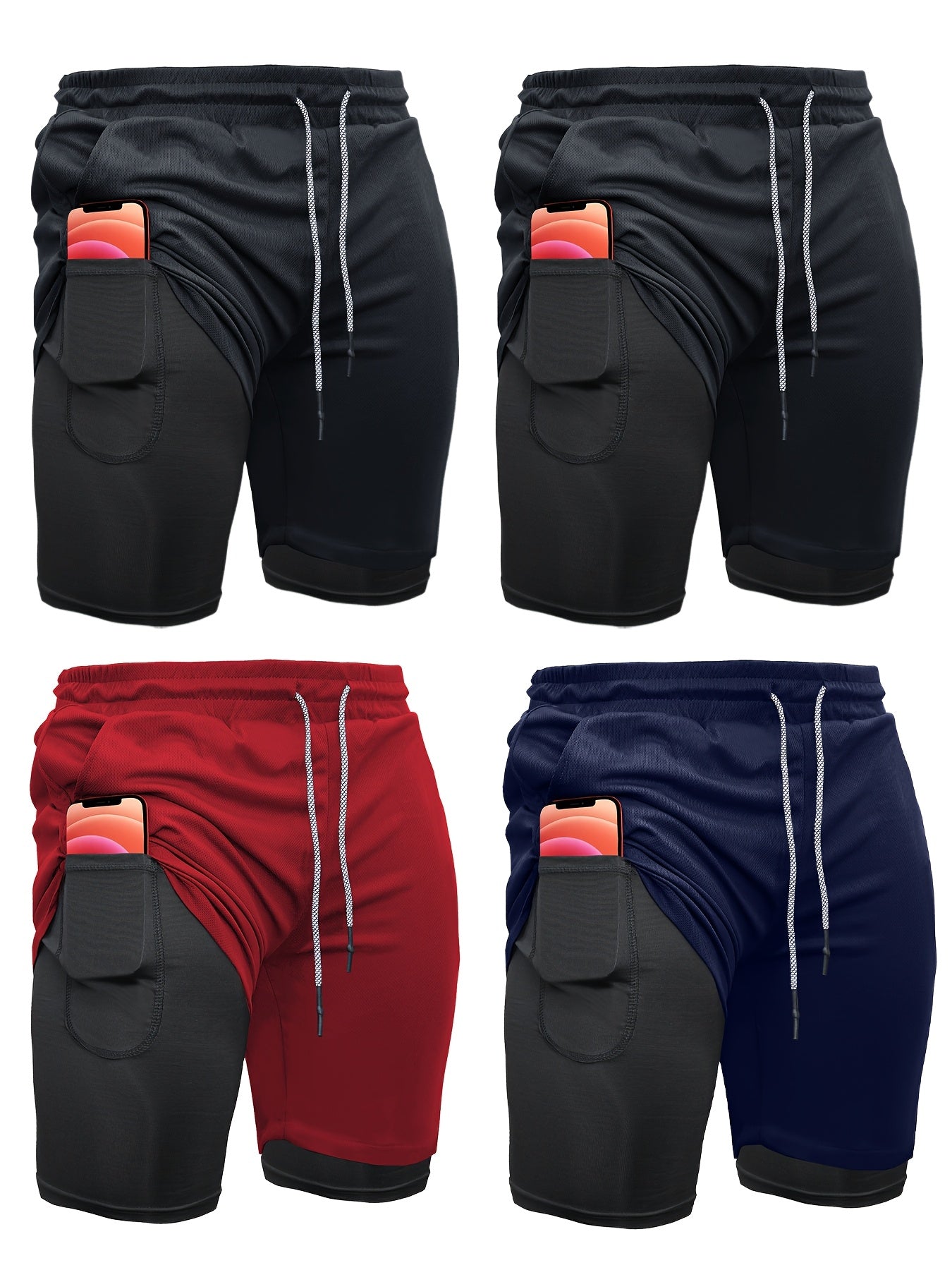 4pcs 2-in-1 High Stretch Men's Shorts