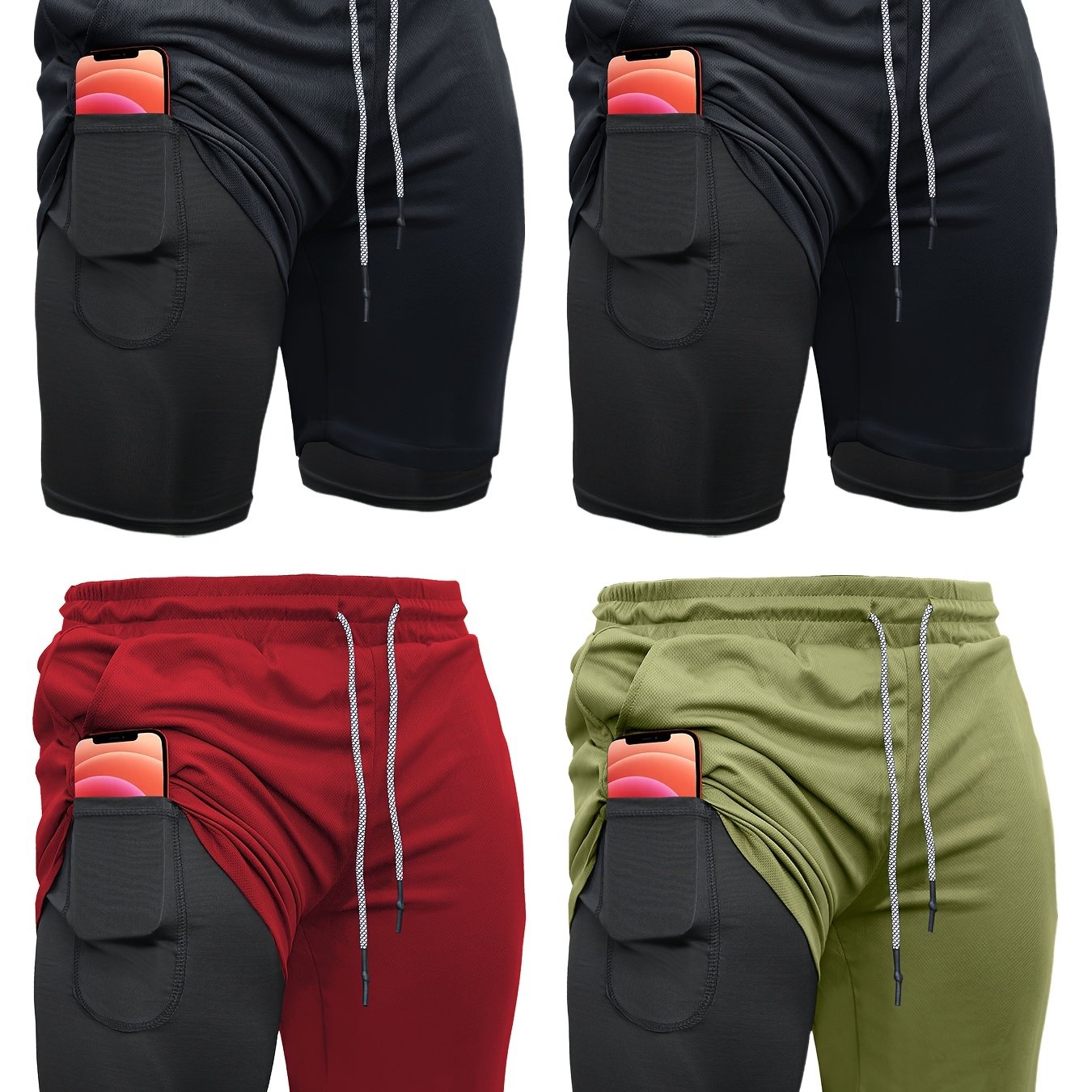 4pcs 2-in-1 High Stretch Men's Shorts