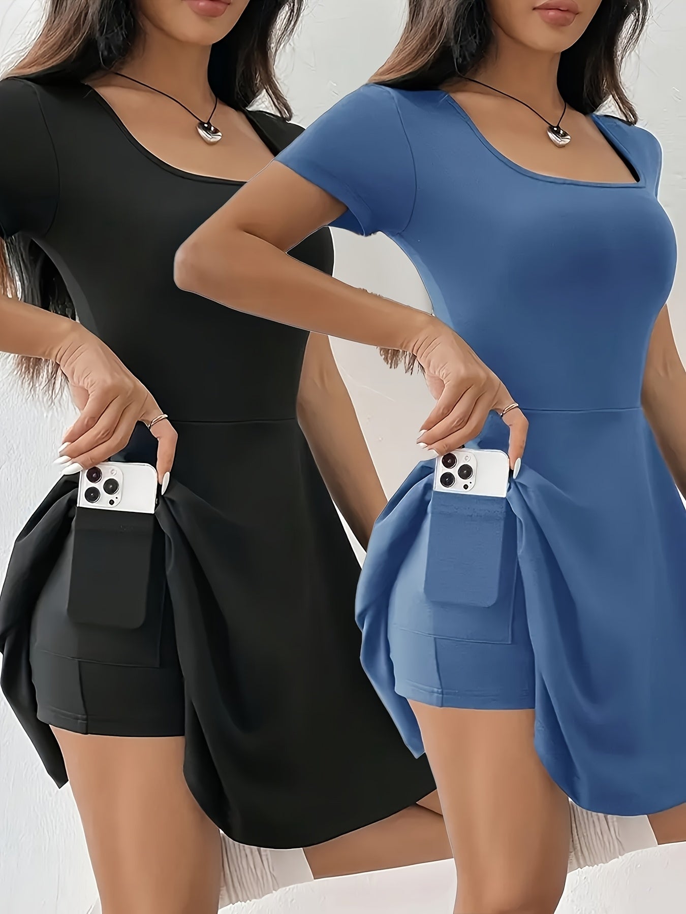 Stretchy Polyester Blend Womens Two Tone Mini Dress