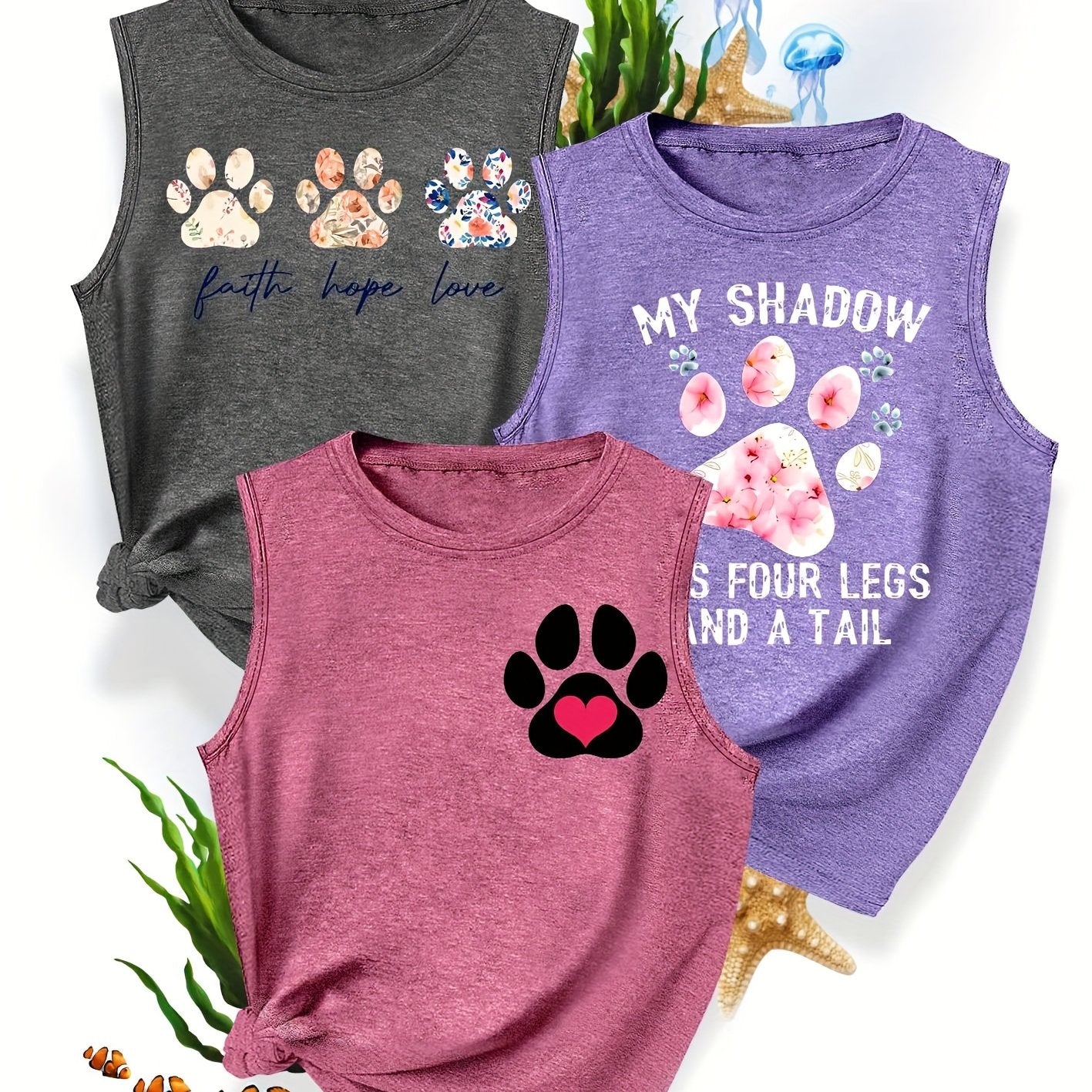 [3-Pack Pet Print Tank Tops]