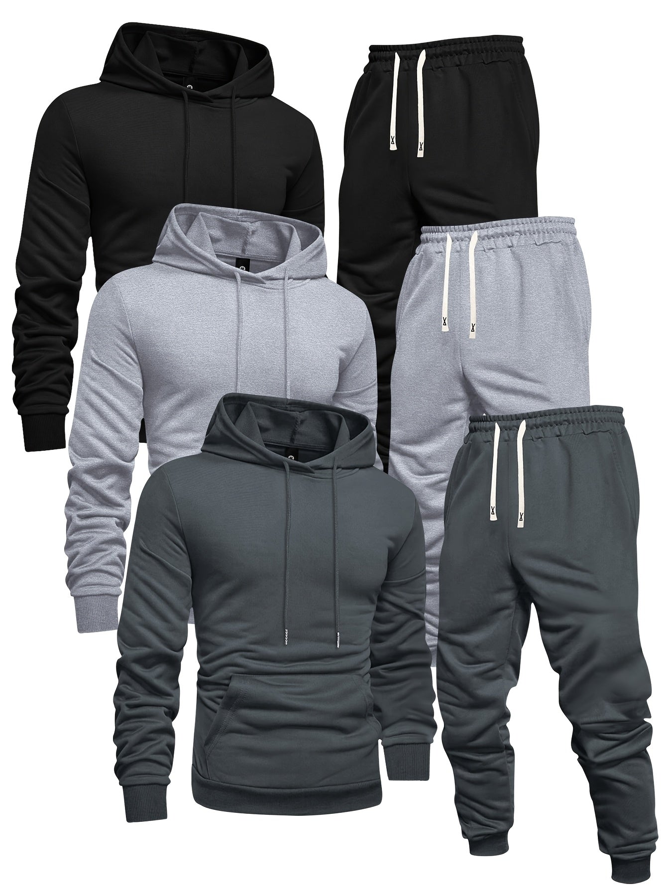 Long Sleeve 3-Pack Men's Casual Sports Hoodie and Sweatpants Set -