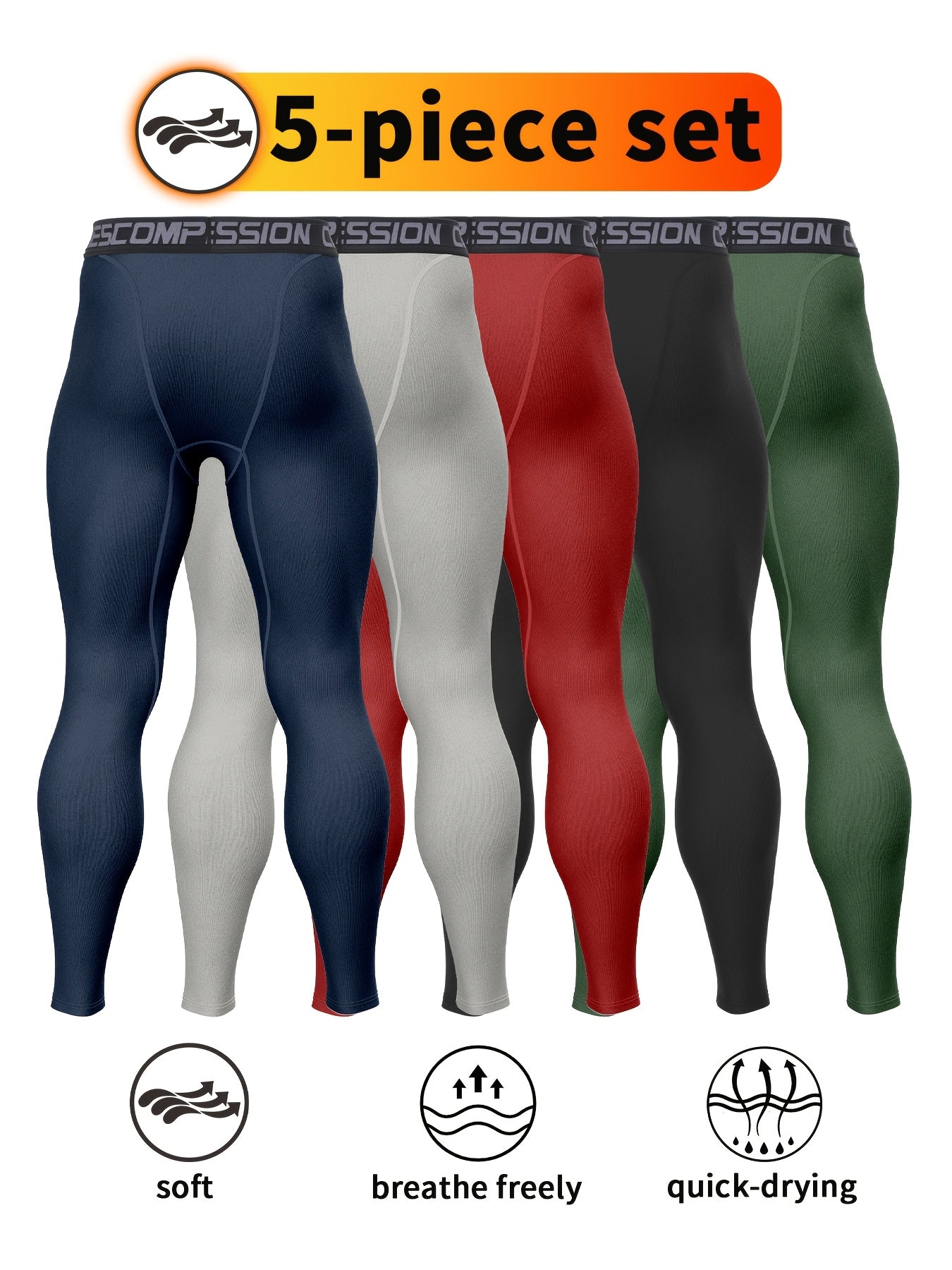 5pcs Men'S High-Waisted Compression Leggings