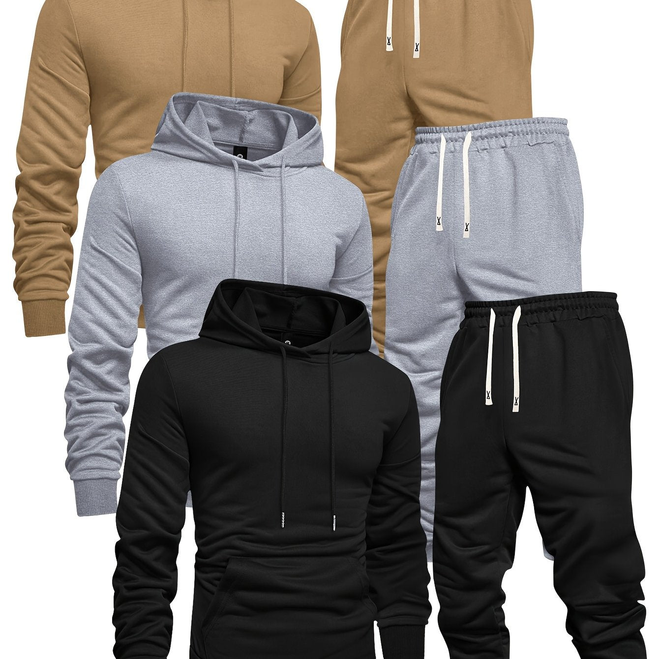 Long Sleeve 3-Pack Men's Casual Sports Hoodie and Sweatpants Set -