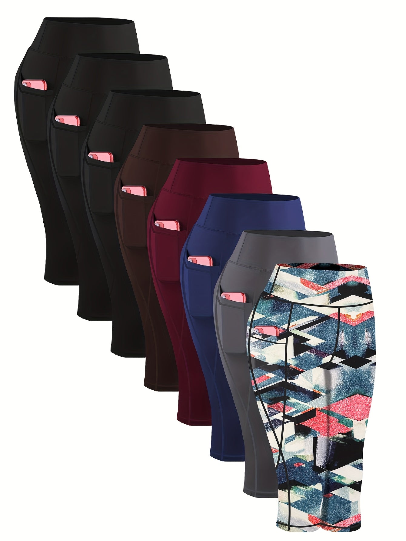 [Stretchy | Yoga] 8pcs Plus Size High-Waisted Yoga Leggings |