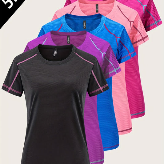 [5pcs Quick-Dry Tops] 5pcs Women's Quick-Dry Athletic T-Shirts