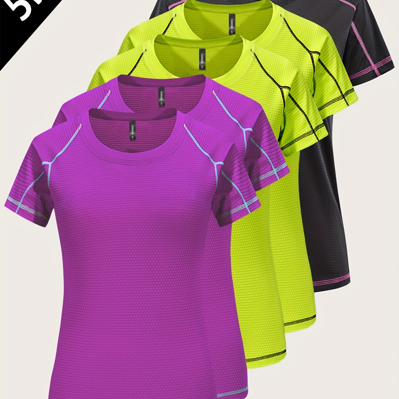 [5pcs Quick-Dry Tops] 5pcs Women's Quick-Dry Athletic T-Shirts