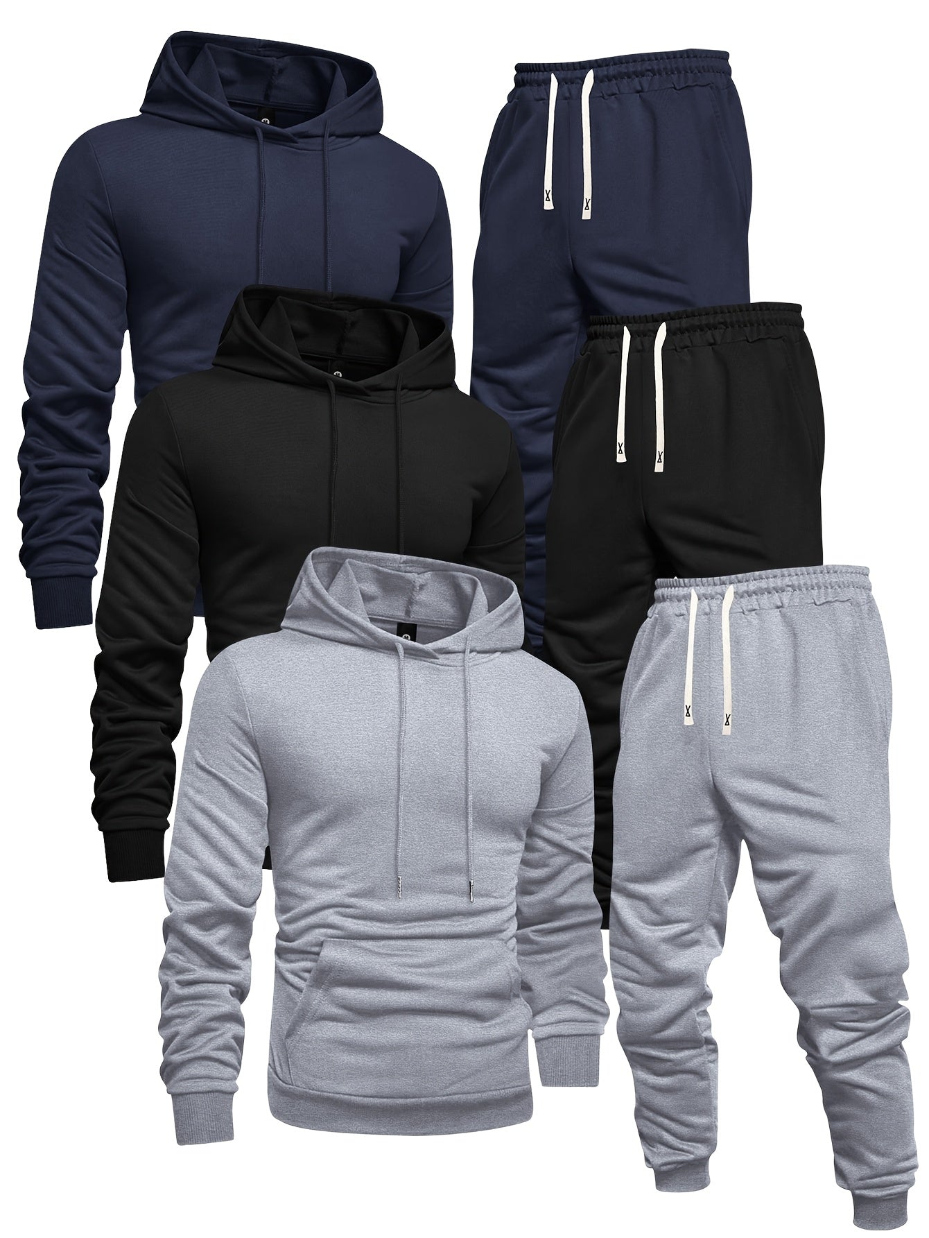 Long Sleeve 3-Pack Men's Casual Sports Hoodie and Sweatpants Set -