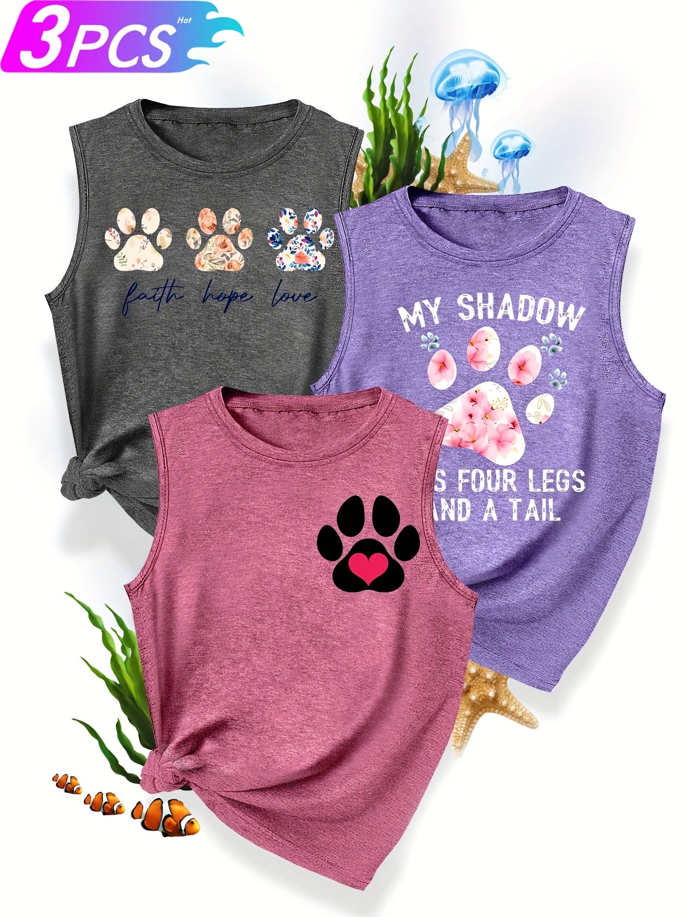 [3-Pack Pet Print Tank Tops]