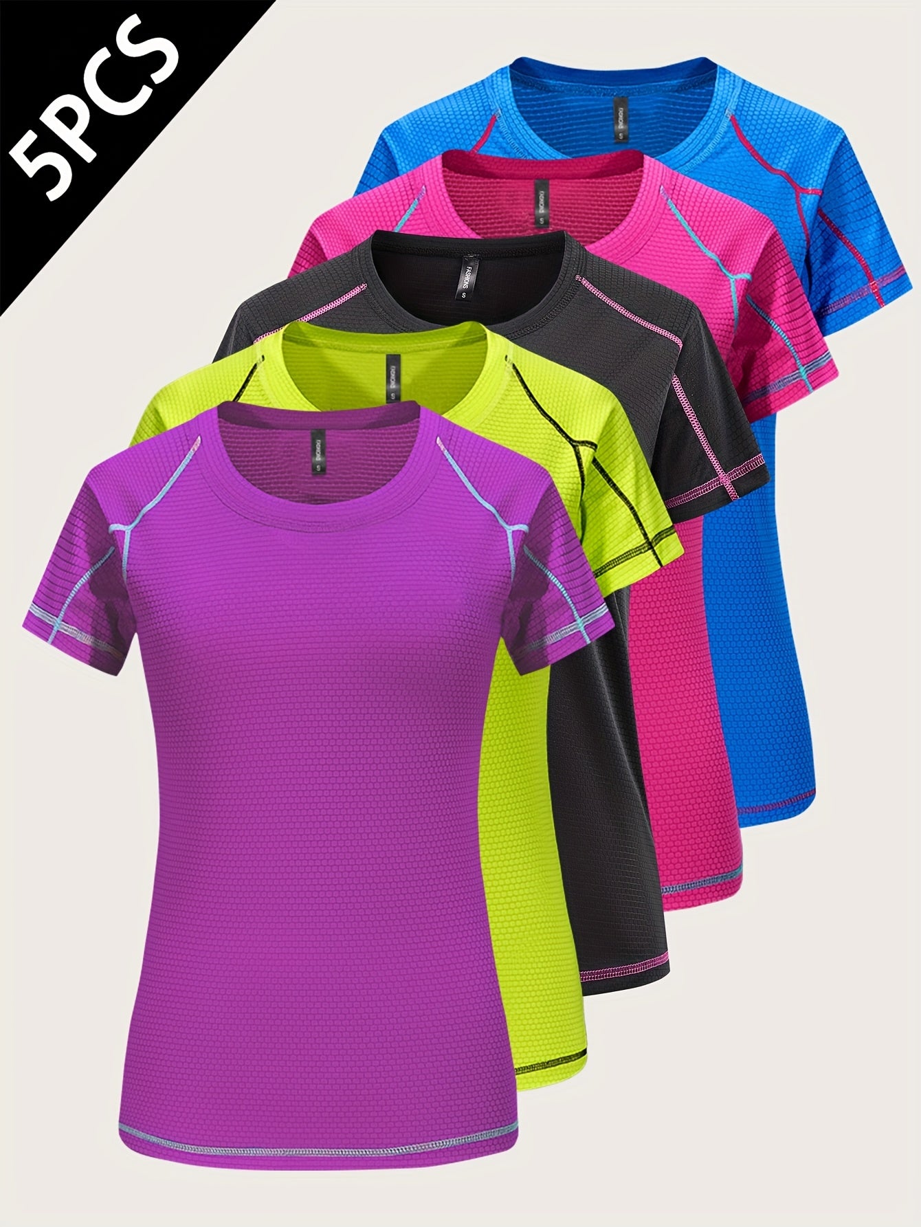 [5pcs Quick-Dry Tops] 5pcs Women's Quick-Dry Athletic T-Shirts