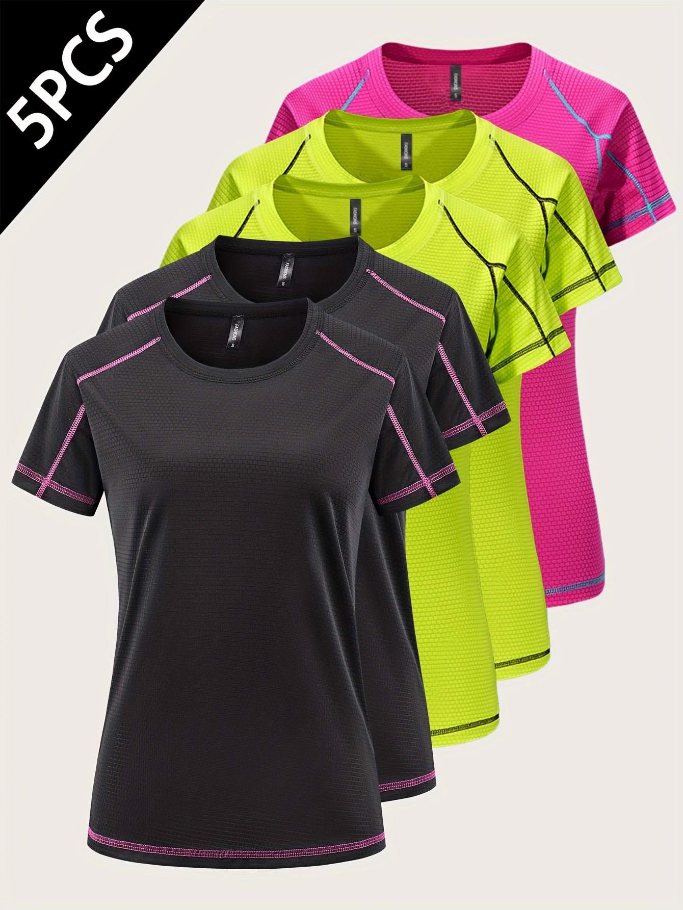 [5pcs Quick-Dry Tops] 5pcs Women's Quick-Dry Athletic T-Shirts