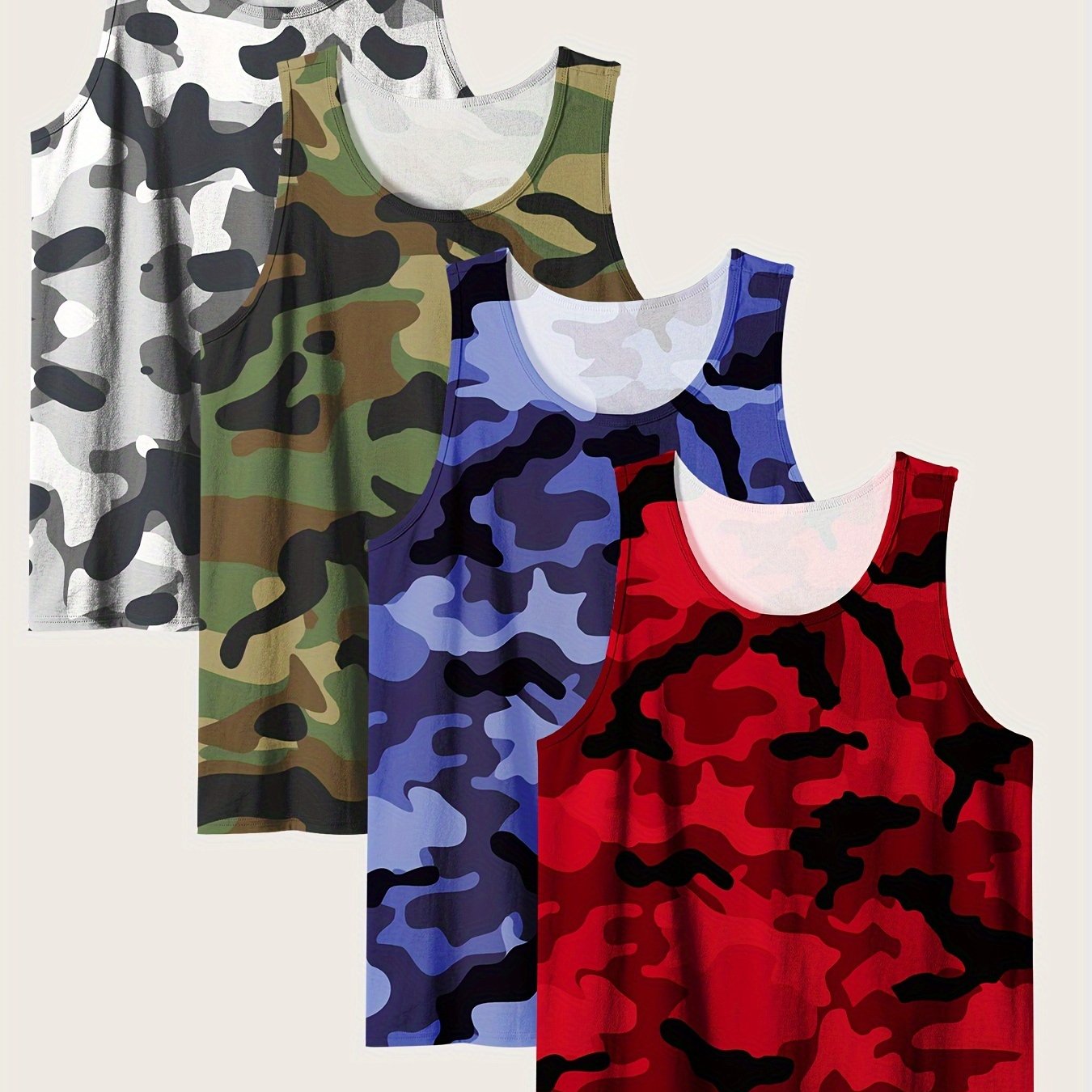 [4pcs Camo Tank Tops] 4pcs Plus Size Men's Camouflage Tank Tops