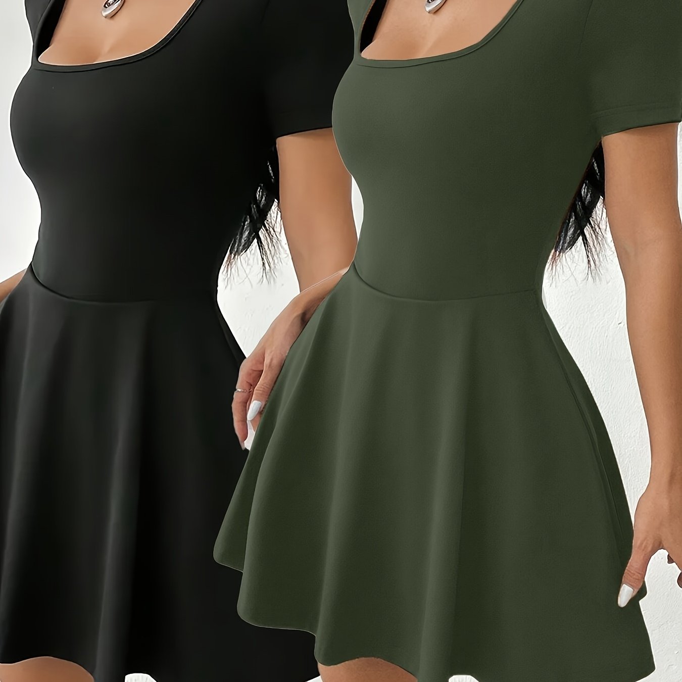 Stretchy Polyester Blend Womens Two Tone Mini Dress