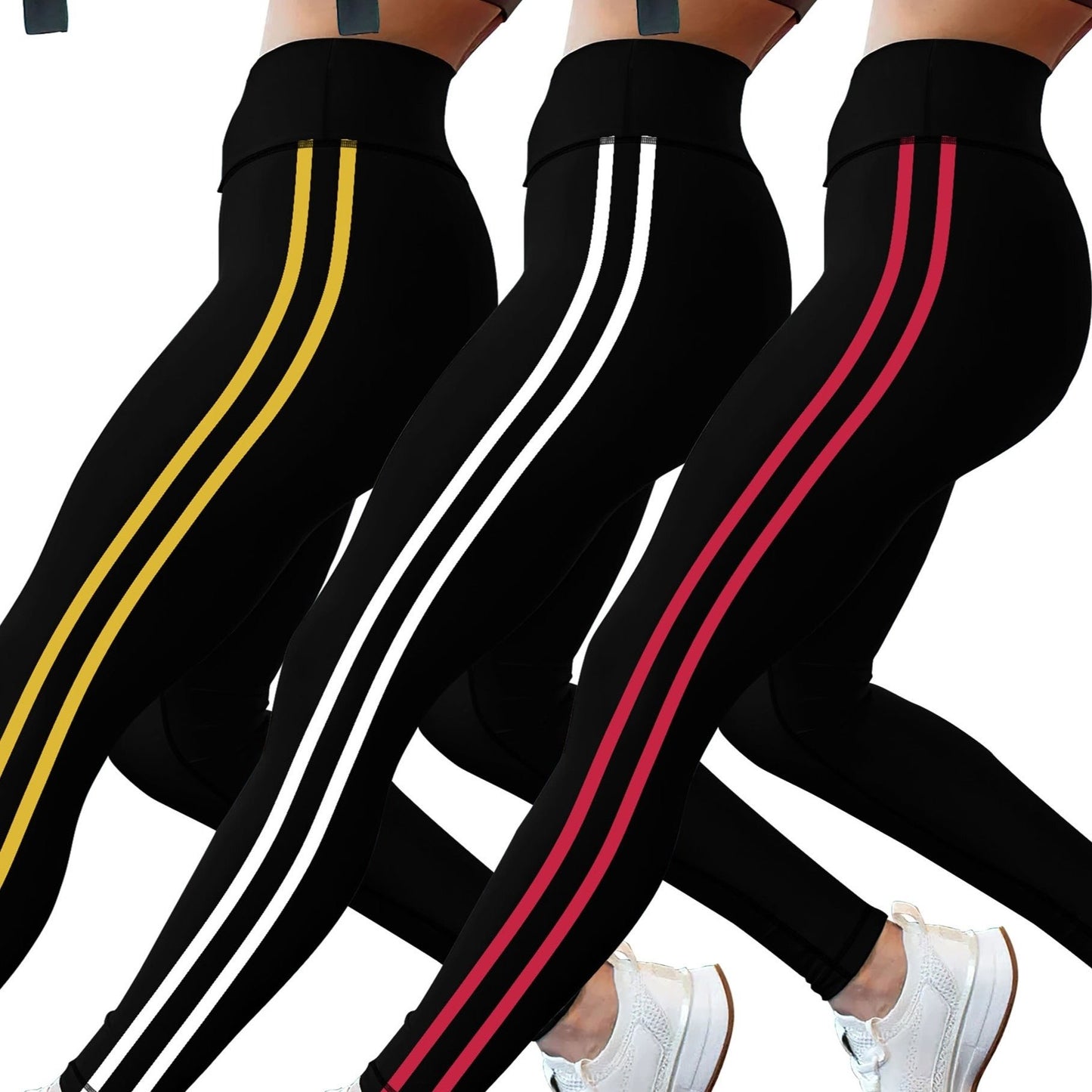 3-Pack Women's High-Waisted Striped Athletic Leggings-