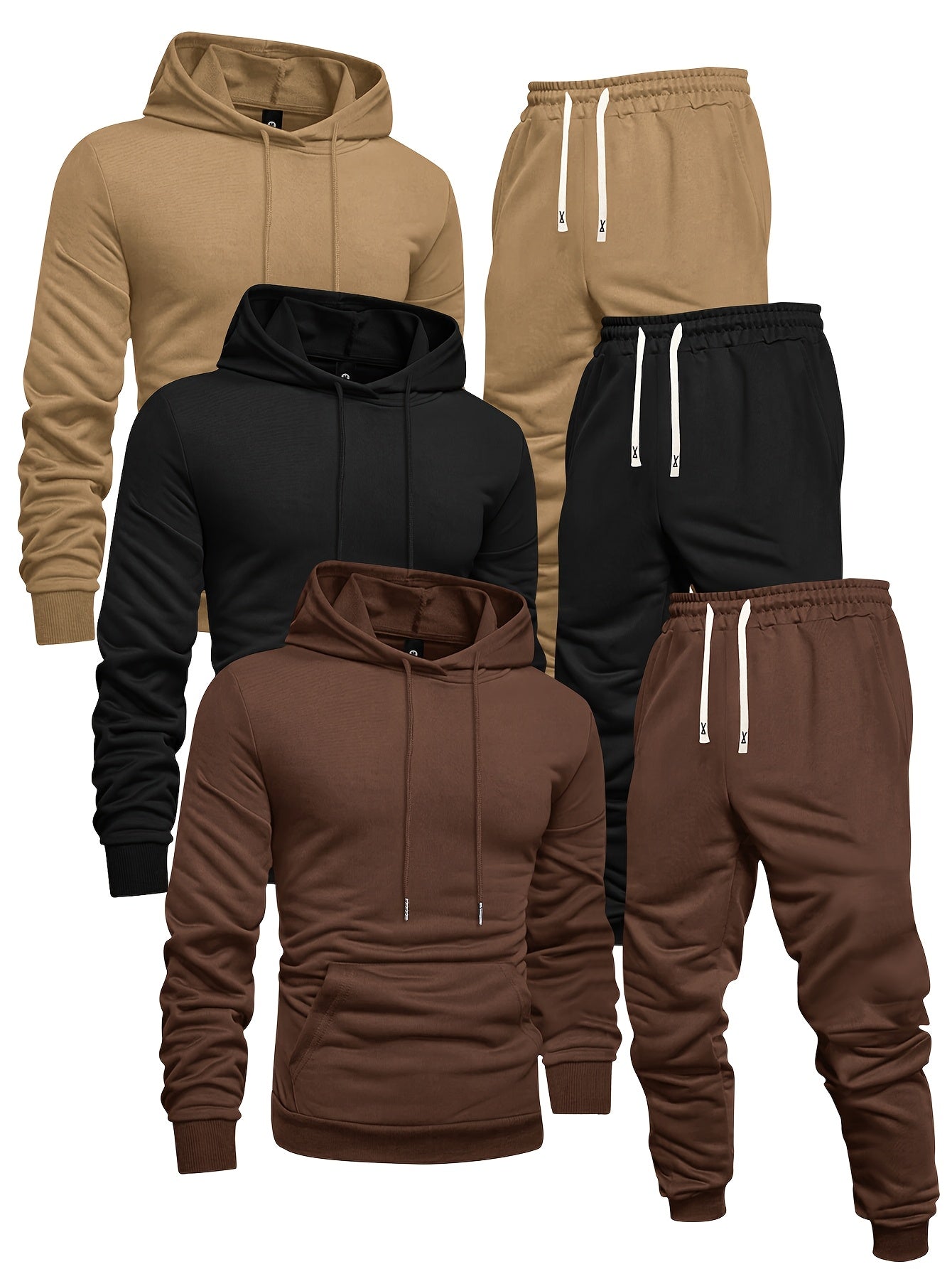 Long Sleeve 3-Pack Men's Casual Sports Hoodie and Sweatpants Set -