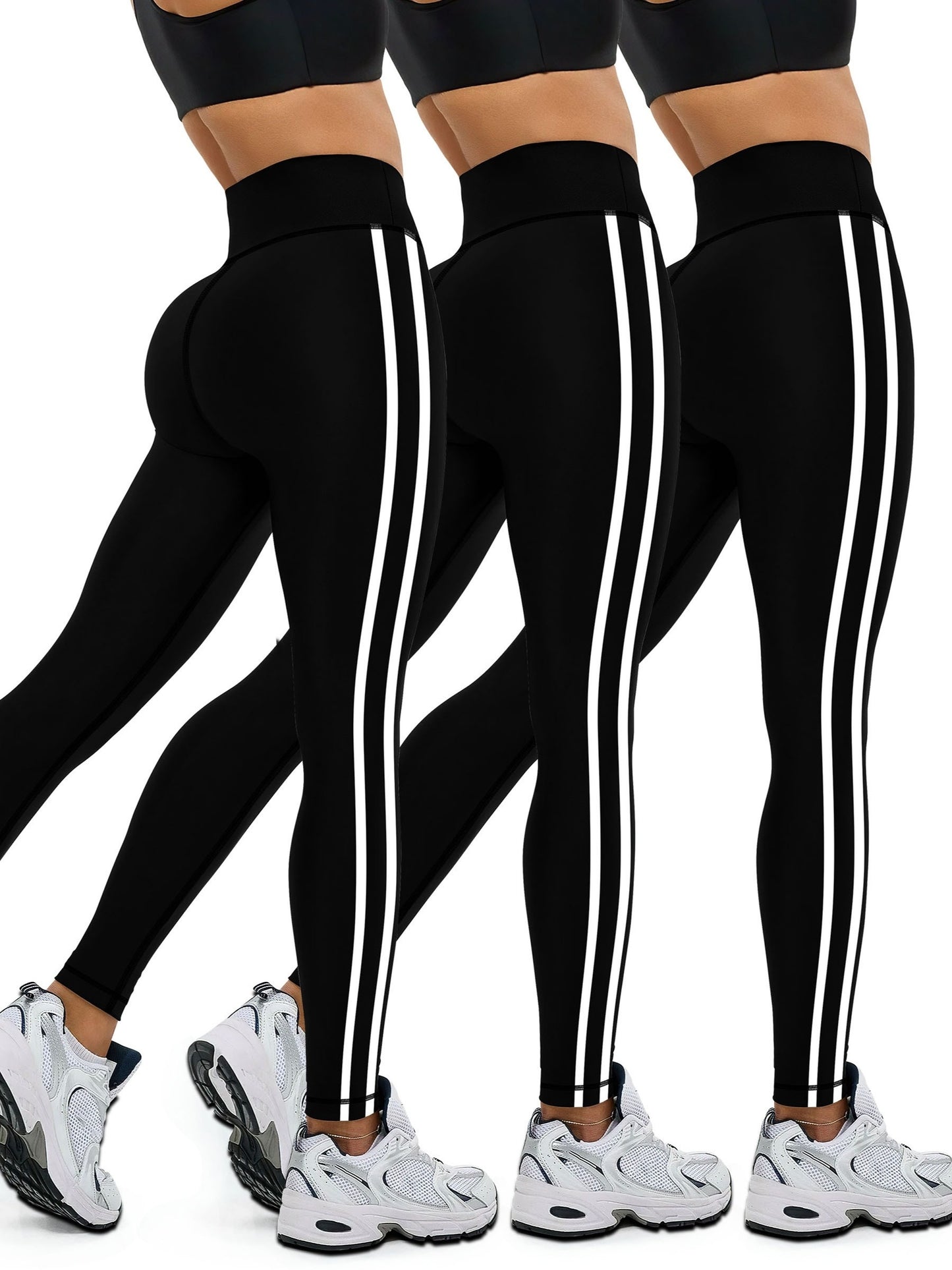 3-Pack Women's High-Waisted Striped Athletic Leggings-