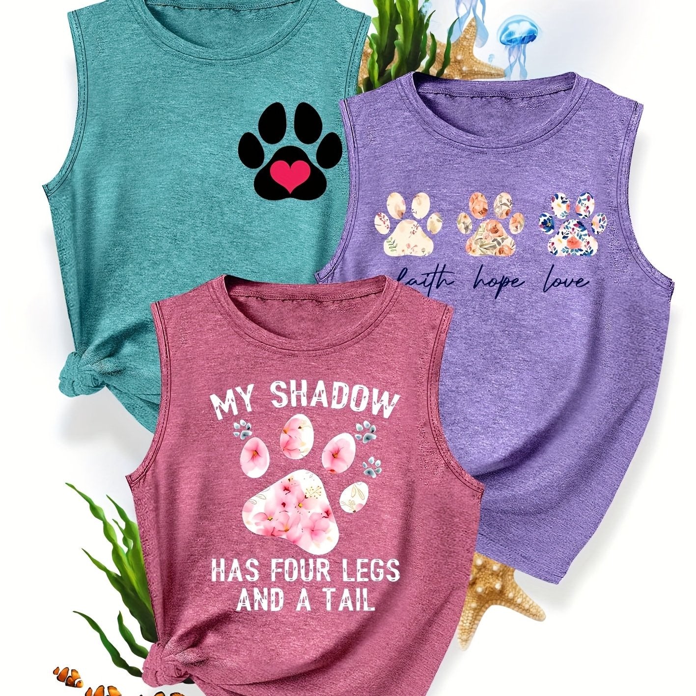[3-Pack Pet Print Tank Tops]