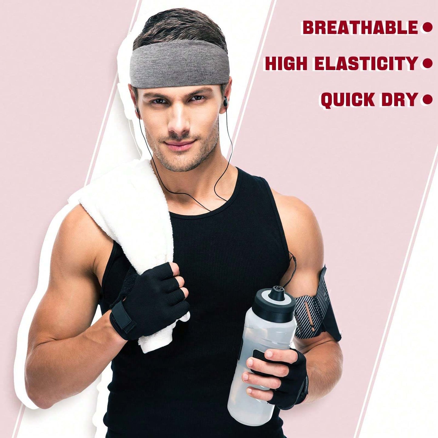 Men's Sweatbands For Workout, Sport Headbands, Durable Polyester