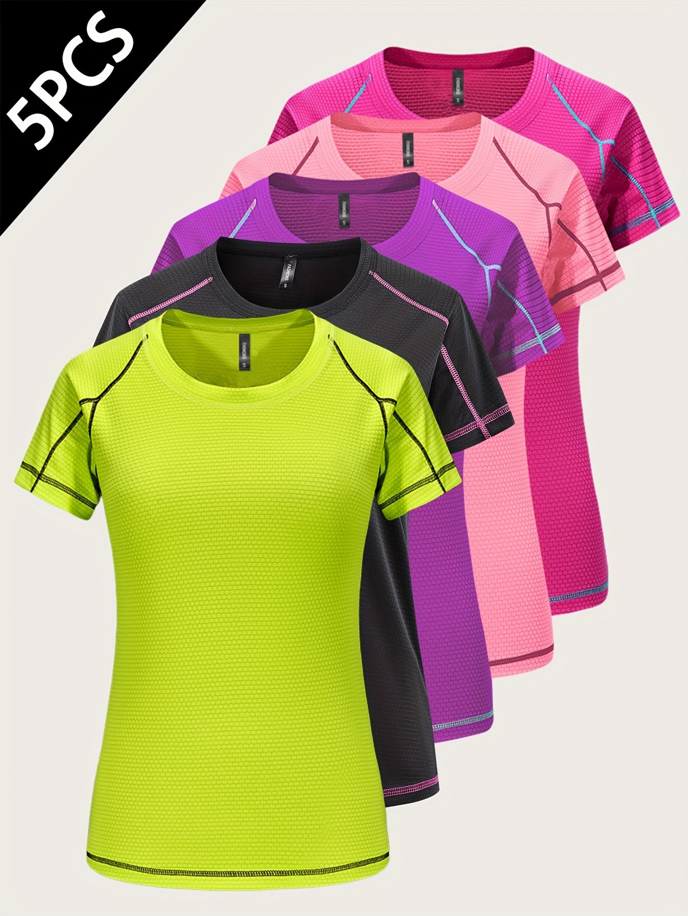[5pcs Quick-Dry Tops] 5pcs Women's Quick-Dry Athletic T-Shirts