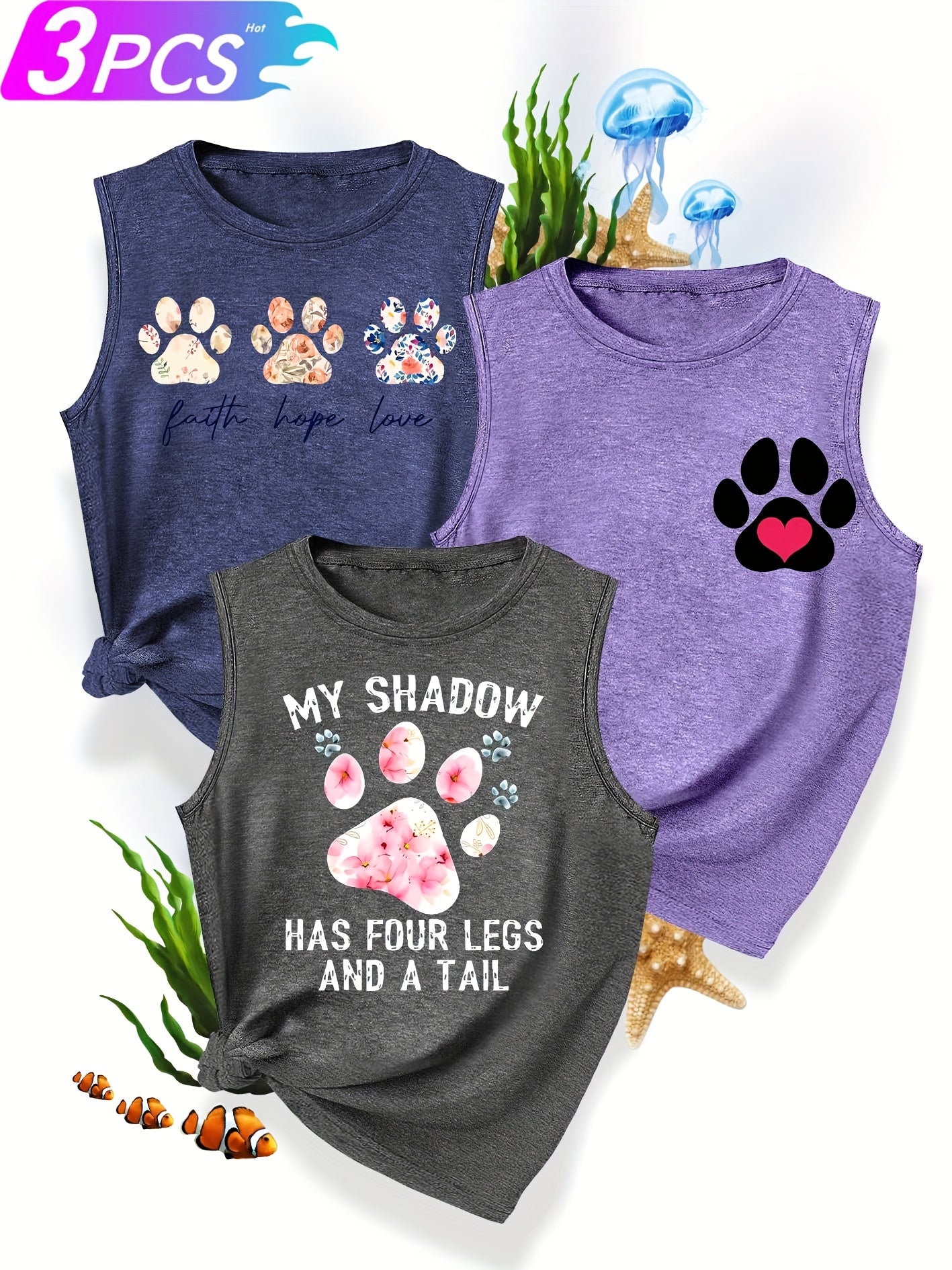 [3-Pack Pet Print Tank Tops]