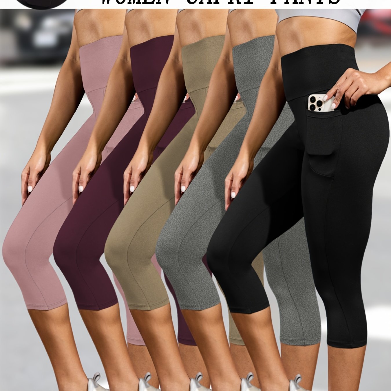 5 Pack Women'S High-Waisted Capri Pants with Pockets,