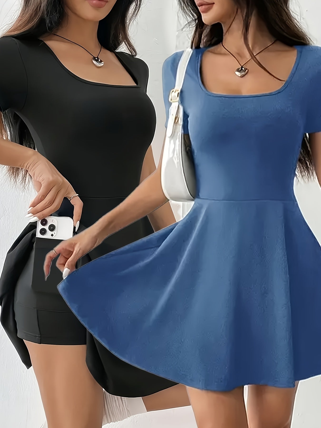 Stretchy Polyester Blend Womens Two Tone Mini Dress