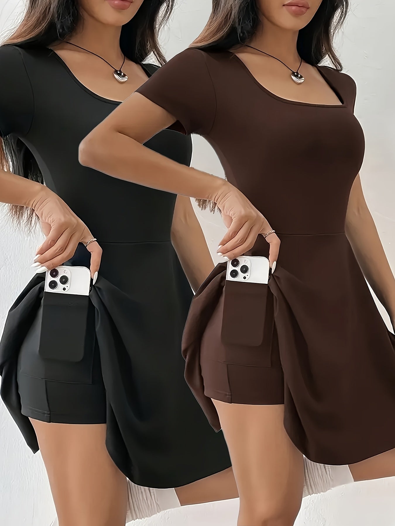 Stretchy Polyester Blend Womens Two Tone Mini Dress