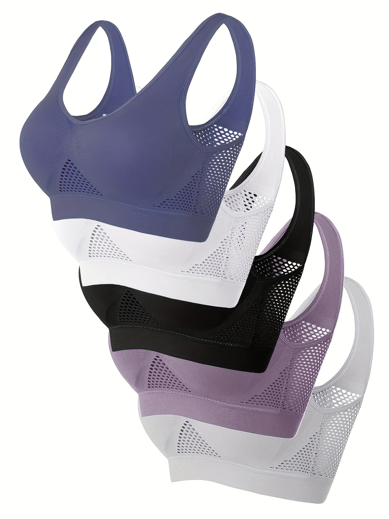 5pcs of Sports Bras, Solid Color