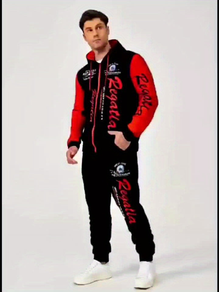 Men's Hooded Letter Printed Sportswear Set,